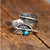 Bague plume en opale bleue et argent