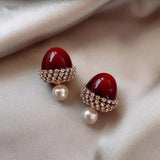 Boucles d'oreilles en perles noisette rouge