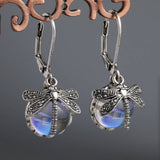 Boucles d'oreilles sphériques libellule en argent antique