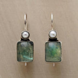Boucles d'oreilles vintage en pierre verte incrustée de perles