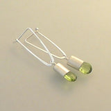 Boucles d'oreilles pendantes vintage en cristal olive et argent