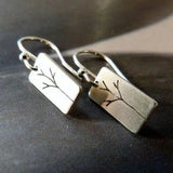 Boucles d'oreilles vintage rectangulaires arbre dessiné