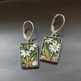 Boucles d'oreilles vintage rectangulaires en forme de fleur