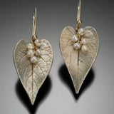 Boucles d'oreilles vintage en forme de feuilles et perles