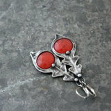 Boucles d'oreilles vintage en pierre rouge en forme de feuille