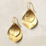 Boucles d'oreilles vintage à double feuille dorée