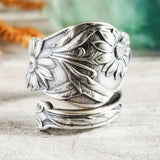 Bague ouverte vintage en argent en forme de fleur