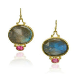 Boucles d'oreilles vintage en cristal bleu et zircone rouge
