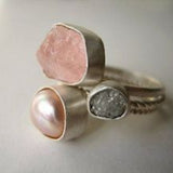 Bague vintage en cristal et perle rose