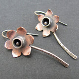 Boucles d'oreilles vintage en argent brun en forme de fleur