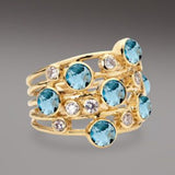 Bague vintage en or avec zircone incrustée de bleu