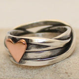 Bague vintage en argent avec cœur rose