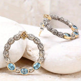 Boucles d'oreilles créoles vintage incrustées de cristaux bleus