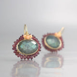 Boucles d'oreilles vintage incrustées de pierres vertes et rouges
