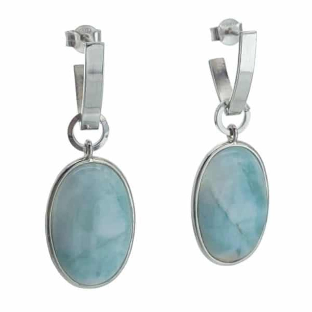 Boucles d'oreilles vintage ovales en argent avec pierre