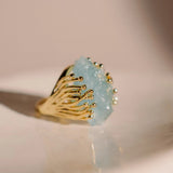Bague vintage en or et verre bleu