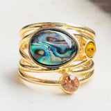 Bague vintage chromatique dorée à plusieurs rangs