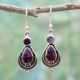 Boucles d'oreilles pendantes vintage avec pierre violette