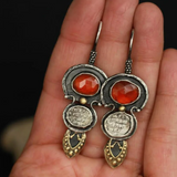 Boucles d'oreilles vintage en cristal rouge ethnique