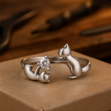 Bague ajustable en argent sterling avec zircone et motif chat fantaisie