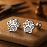 Boucles d'oreilles en argent sterling avec empreinte de patte et cristal
