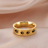 Bague artisanale avec empreinte de patte en acier inoxydable