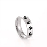 Bague artisanale avec empreinte de patte en acier inoxydable