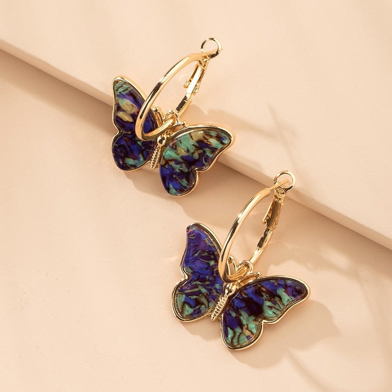 Boucles d'oreilles papillon en cristal émaillé peint à la main
