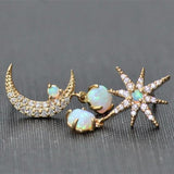 Boucles d'oreilles Opale et Or Lune et Étoile