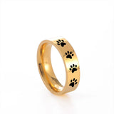 Bague artisanale avec empreinte de patte en acier inoxydable