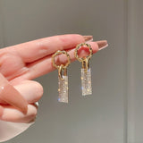 Boucles d'Oreilles Luxueuses en Zircone en Argent et Plaqué avec Strass Incrustés