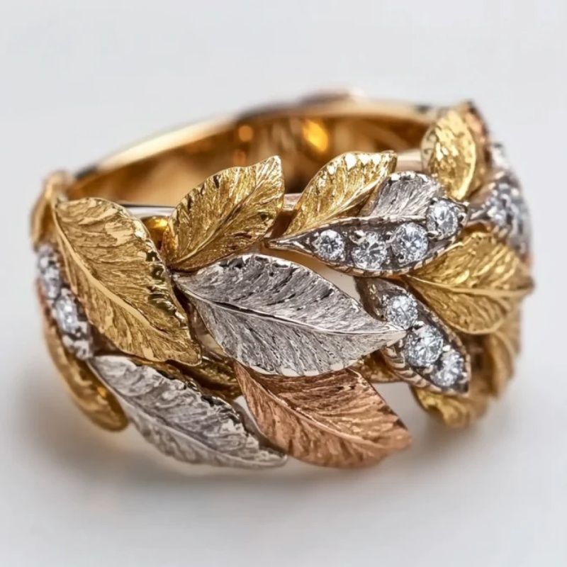 Bague vintage large bande en or et argent