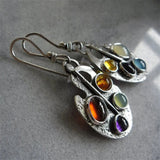 Boucles d'oreilles pendantes en pierres multicolores