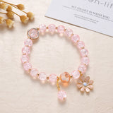 Rose Stones and Daisy Flower Bracelet in Gold