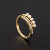 Bague vintage ouverte en zircone et perle
