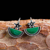 Boucles d'oreilles vintage fleurs vertes et argentées