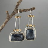 Boucles d'oreilles Vintage en Argent  avec Pierre Noire