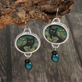Boucles d'oreilles vintage en argent avec motif chat