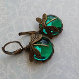 Boucles d'oreilles sphériques libellule en or antique