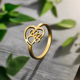 Bague cœur et patte dorée – Bijoux en acier inoxydable pour les amoureux des animaux