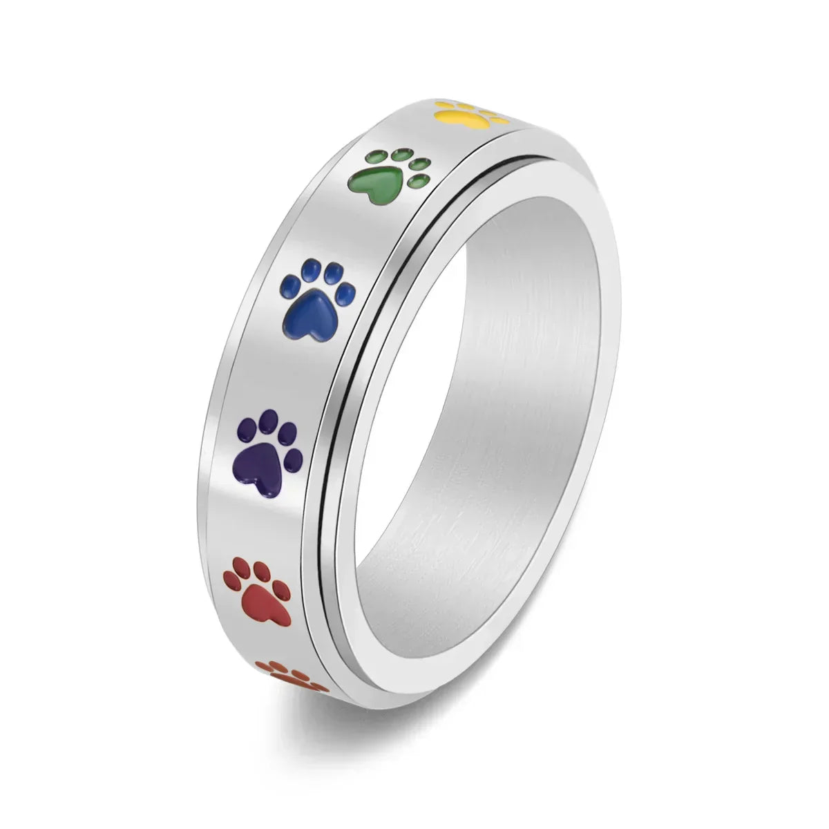 Bague anti-stress tournante – Acier inoxydable avec pattes arc-en-ciel