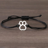 Bracelet cordon empreinte de patte – Design ajustable noir et rouge
