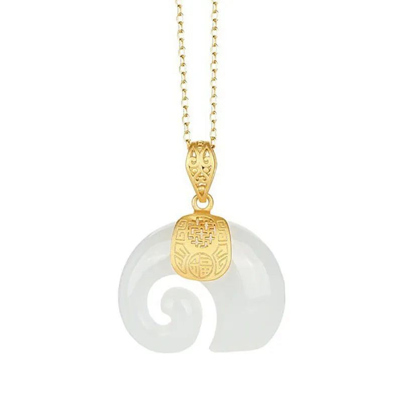 Collier pendentif éléphant en jade Hetian – chaîne plaquée or 18 carats pour femme