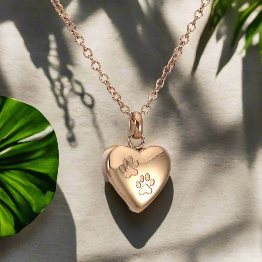Collier urne funéraire pour animaux de compagnie – Pendentif en forme de cœur avec gravure de patte