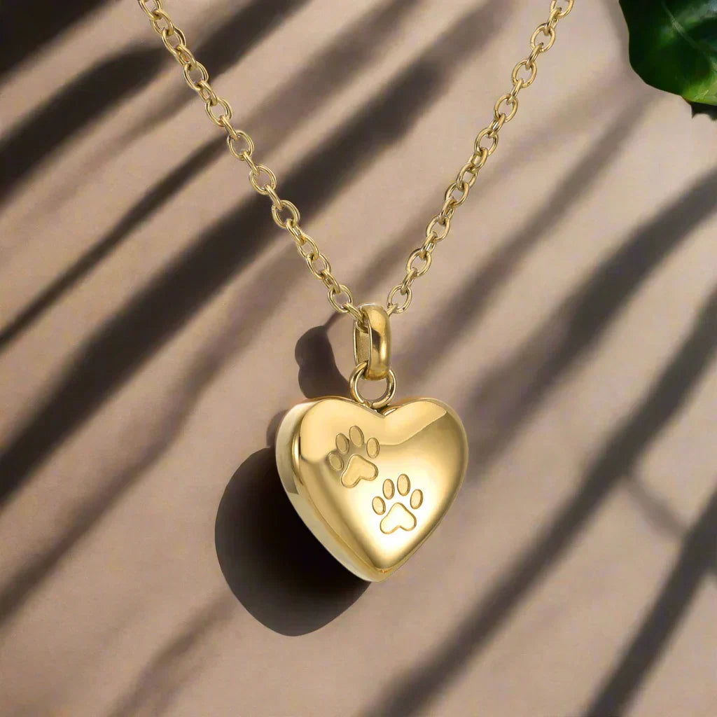 Collier urne funéraire pour animaux de compagnie – Pendentif en forme de cœur avec gravure de patte