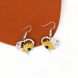 Boucles d'oreilles pendantes vintage bohèmes en forme de cœur avec tournesol et abeille