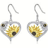 Boucles d'oreilles pendantes vintage bohèmes en forme de cœur avec tournesol et abeille