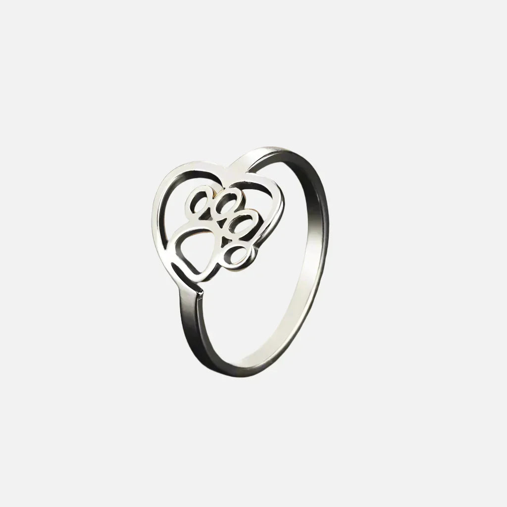 Bague cœur et patte dorée – Bijoux en acier inoxydable pour les amoureux des animaux