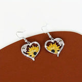 Boucles d'oreilles pendantes vintage bohèmes en forme de cœur avec tournesol et abeille