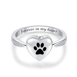 Bague urne avec motif cœur et empreinte de patte – Bijoux commémoratifs pour animaux de compagnie